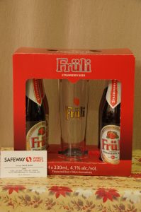 4 Bottles of Fruli Strawberry Beer & Beer Glass